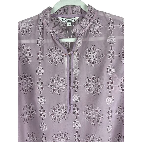 Walter Baker Violet Semi-Sheer Pull Over Ruffled Eyelet Tracey Top Size Small - Picture 5 of 11
